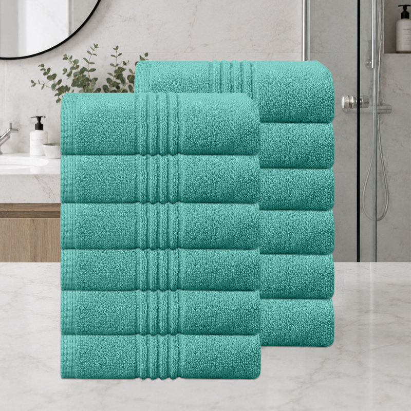 Ensemble de serviettes de bain 100% coton 100% coton Zel Twist 500 g / m² Hazel de Home Weavers, 16 po x 24 po (12) (12 serviettes à main), turquoise