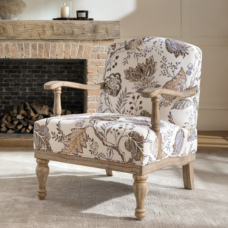 Amilio 27.75" W Farmhouse Floral Armchair, Green