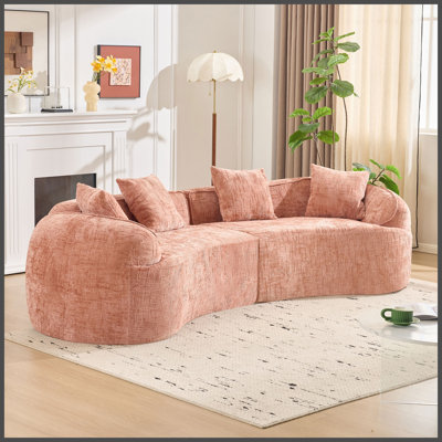 Pink Curved Compressed Sofa, Creative Nordic-style Design for Living Room, Comfortable, Soft and Suitable for Multiple Scenarios