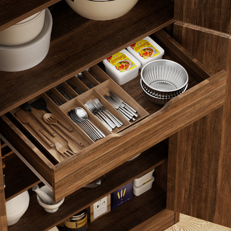 Armoire de rangement 71 po avec 4 tablettes réglables et tiroir, Brun