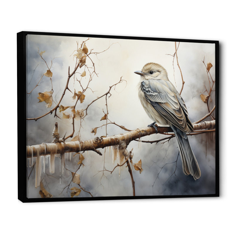 «Bird Silent Watcher IV», reproduction d'art sur toile, Cadre flottant noir, H 16 po x l 32 po x P 1 po