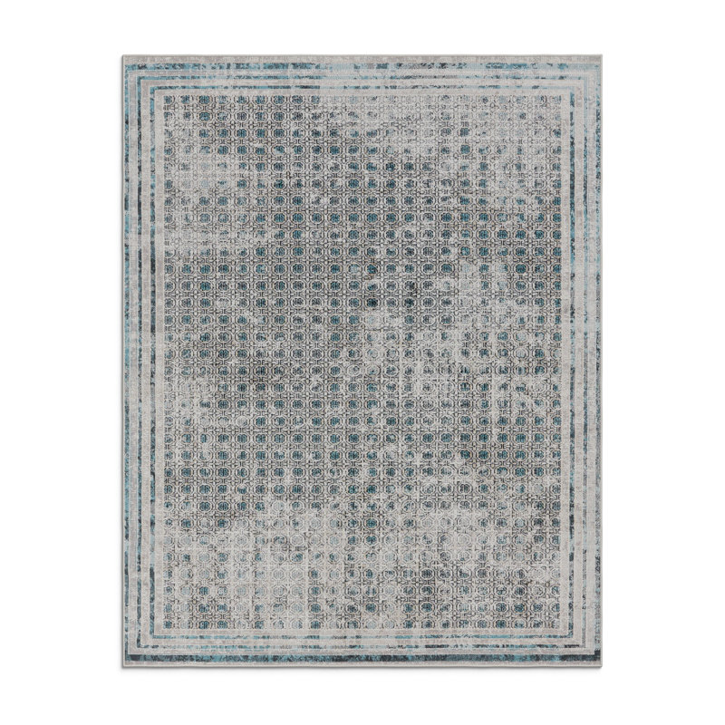 Phoebe Machine WashableGeometric Area Rug in Light Gray/Blue, Runner 2' x 6'