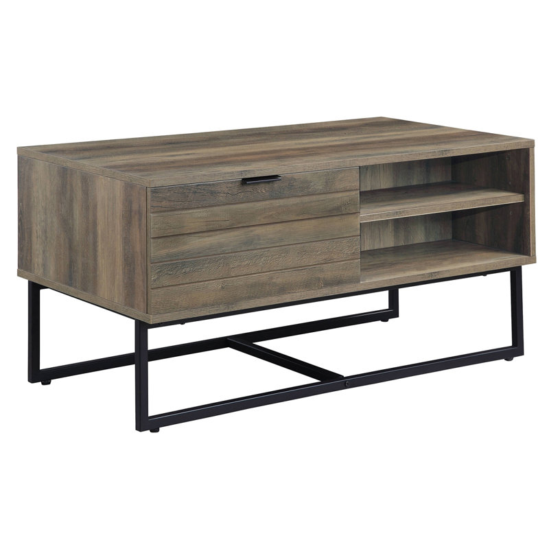 Table basse rustique en chêne et noir avec rangement ouvert