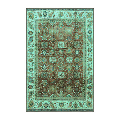 Tapis oriental fabriqué à la machine en bleu / vert / brun
