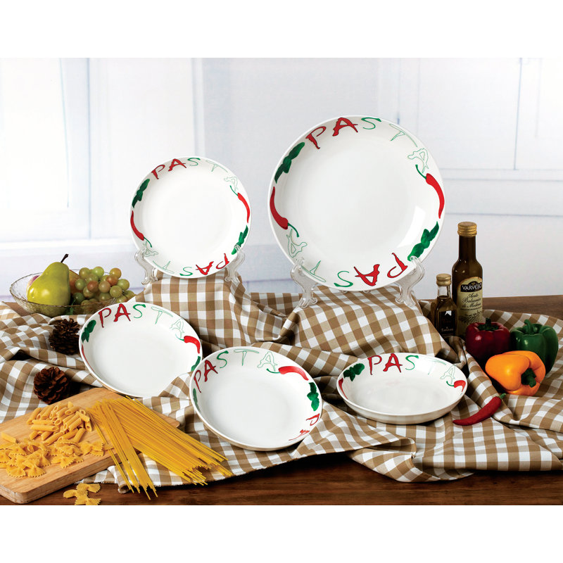 Large Multicolor Ceramic Pasta Serving Bowl Set