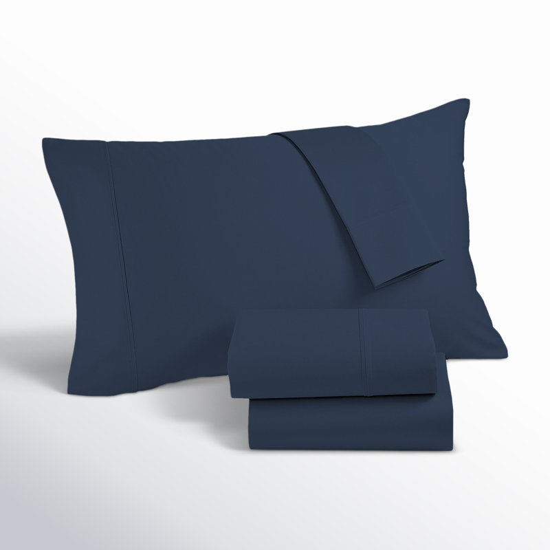 Ultimate Percale 100% Cotton 400TC Cool & Crisp Sheet Set, Queen Sheet Set with 2 Pillowcases, Navy