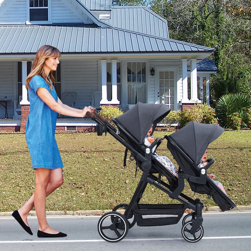 Poussette tandem double pour enfant et tout-petit, Gris foncé