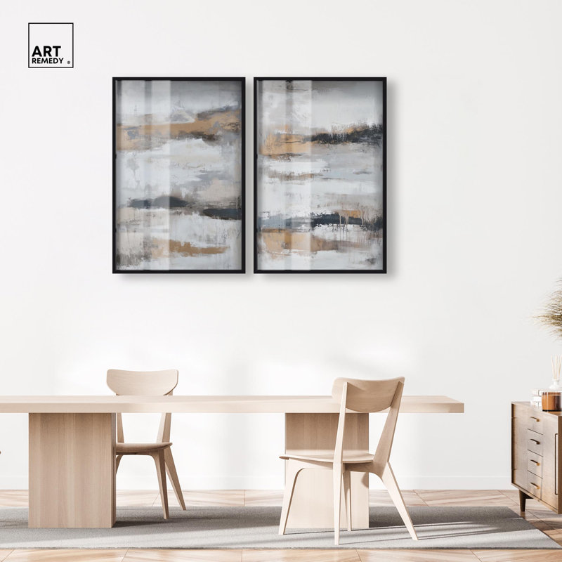 Stratified Slice Duo Shadowbox Print Abstract Wall Decor Set by Art Remedy, Black Frame, 10 x 15, H 46 po x l 31 po