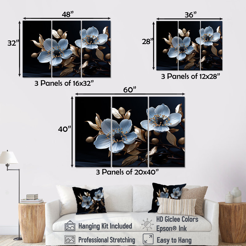 Dogwood Noir Reverie III - ensemble d'art mural, H 28 po x l 36 po x P 1 po