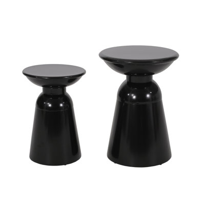 Outdoor Iron Side Tables With Flared Design, Set Of 2, Black