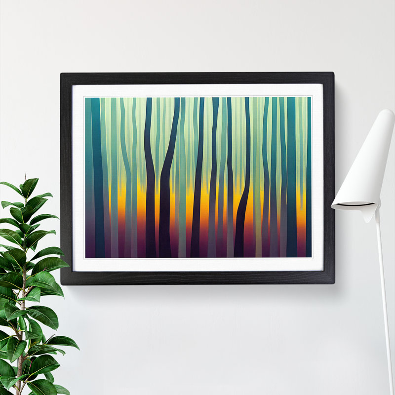 Mind Blowing Abstract Forest - Single Picture Frame Painting, 46cm H x 64cm W x 2cm D, Black