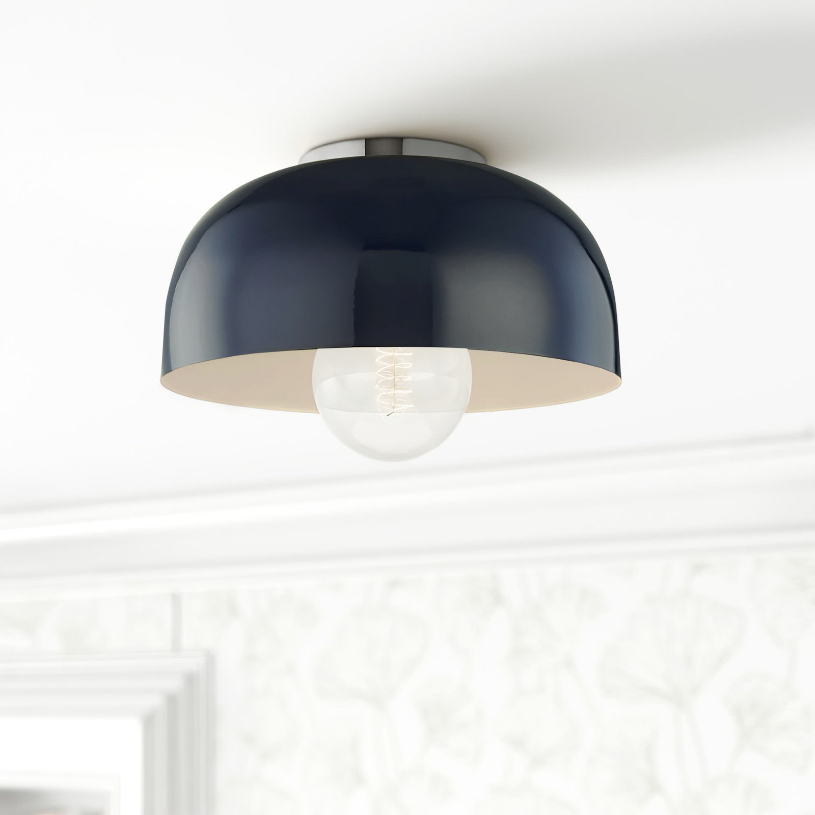 Rodanthe Single Light Metal Flush Mount, Polished Nickel, Navy, 5" H x 11" W x 11" D