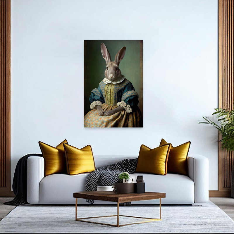 Portrait royal de lièvre, style rétro vintage, impression d'art mural représentant une forêt de lapins, H 60 po x l 40 po