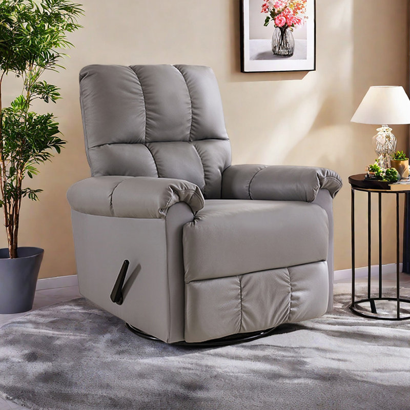 Faux Leather 360° Swivel Adjustable Recliner, Gray