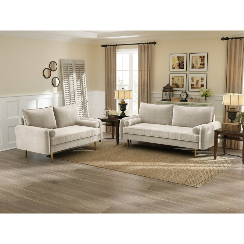 Ranallo 70" Velvet Round Arm Sofa, Beige Velvet