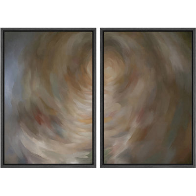 Earth Tone Swirl Abstract Modern Neutral Wall Art Decor Framed On Canvas 2 Pieces Print