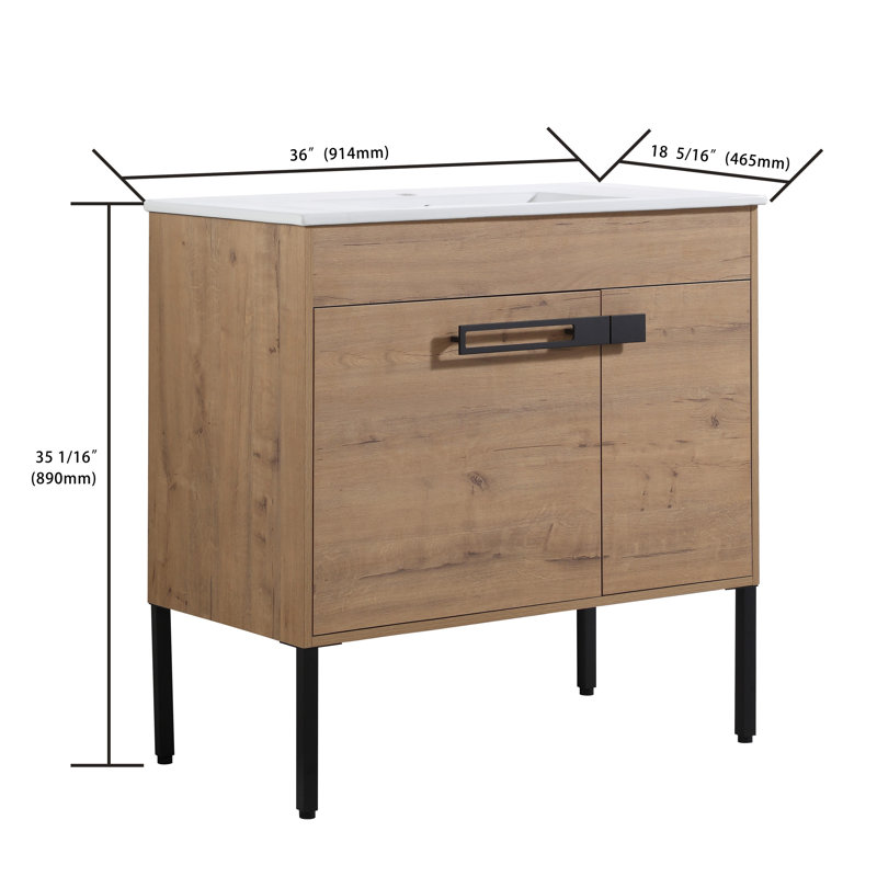 36'' Dual Mounted Bathroom Vanity Set, Single Bathroom Vanity with Ceramic Basin Sink Top, 2 Doors and 1 Adjustable Shelf