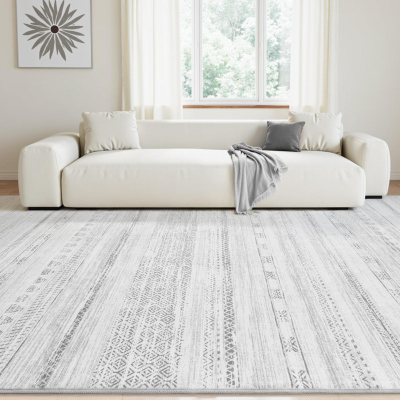 5X7 Area Rugs For Living Room Machine Washable Rug Distressed Indoor Carpet Neutral Moroccan Boho Rug Ultra Soft Area Rug For Bedroom Dining Room Playroom Office, Grey