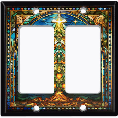 Christmas Festive Tree Blue 2 - Gang Toggle Light Switch Standard Wall Plate
