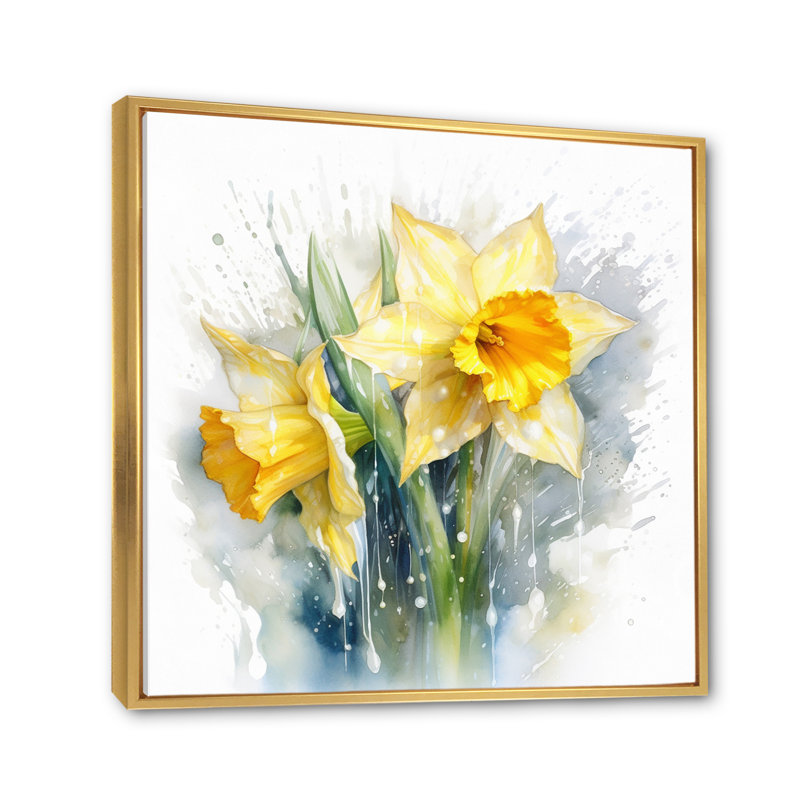 «Yellow Yellow Daffodils Natures Impression I» sur toile, Cadre flottant doré, 30" H x 30" W