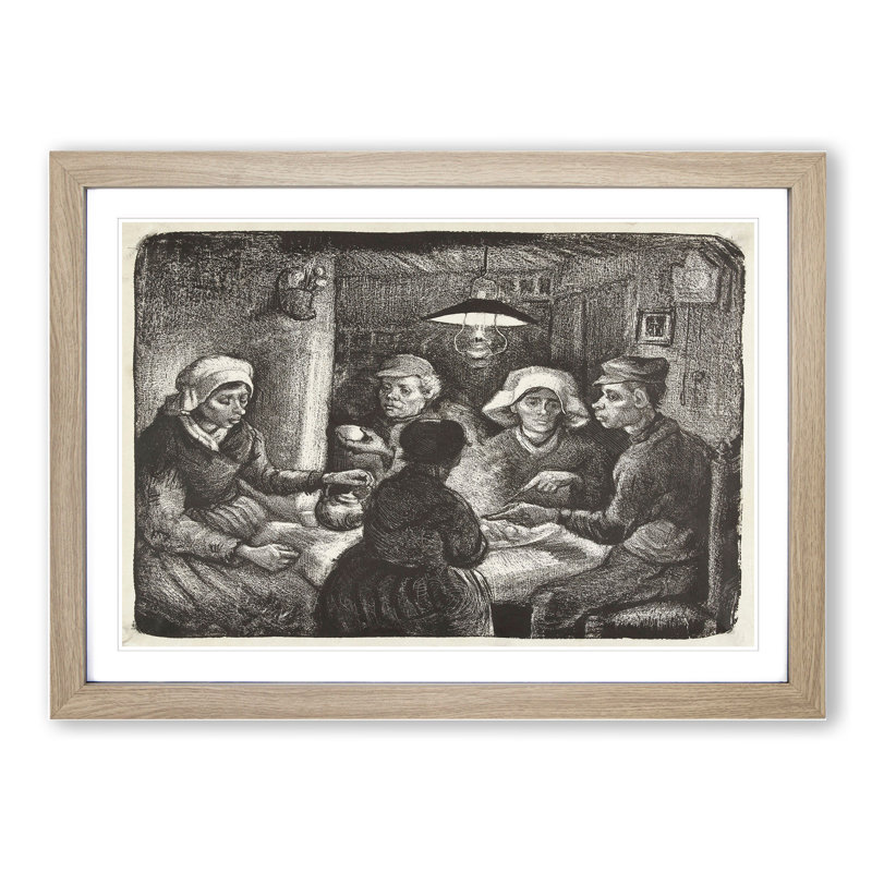 The Potato Eaters Sketch by Vincent Van Gogh - Picture Frame Painting, 48cm H x 65cm W x 2cm D, Oak Framed