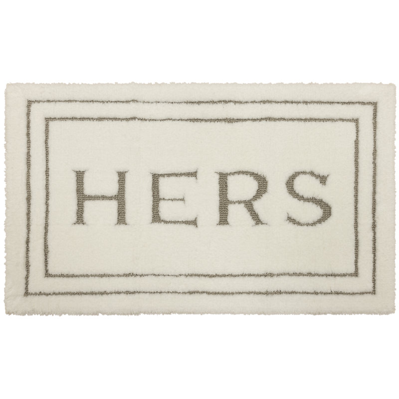 Ghobad Hers Bordered Polyester Machine Washable Bath Rug, Flint, 17" W x 24" L