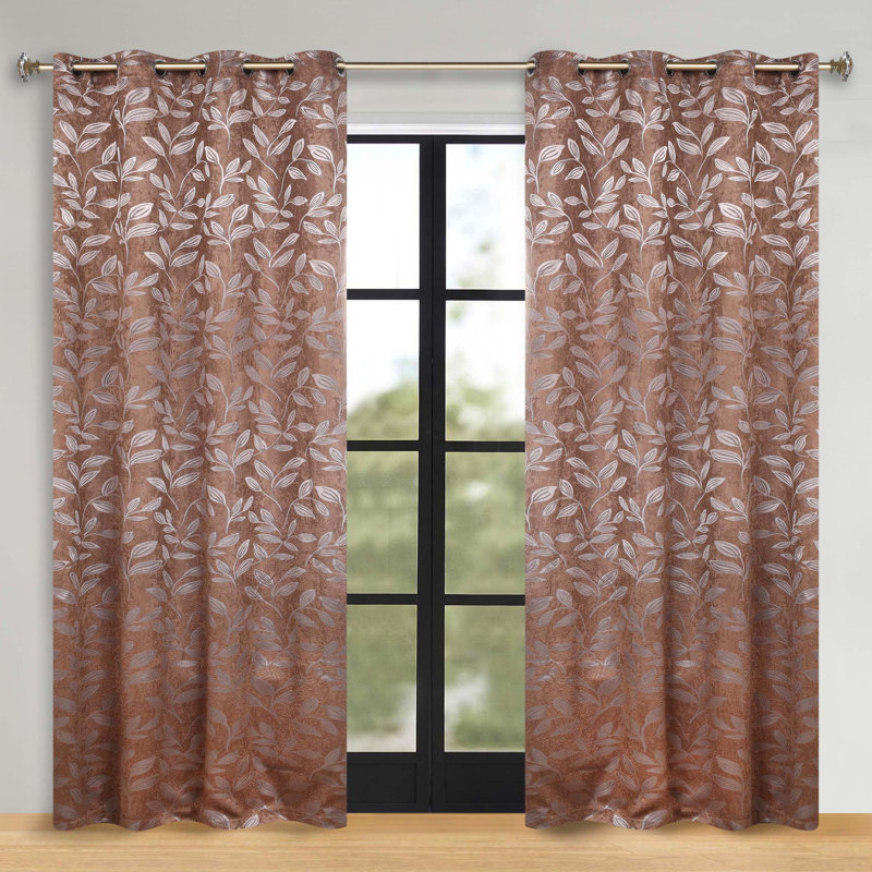 Finklea 100% Polyester Floral Room Darkening Grommet Curtain Panels, Cuivre, l 70 po x L 84 po