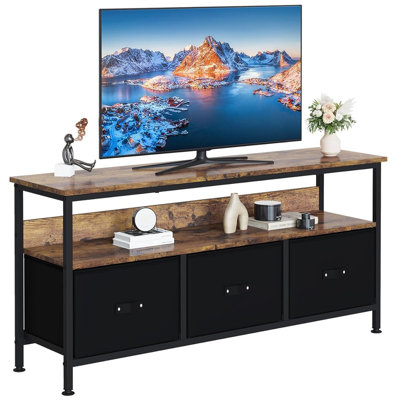 TV Stand for Bedroom with 3 Fabric Drawer,TV Cabinet for 55 Inch TV, Space-Saving TV Console Table with Storage, Entertainment Centre with Open Shelf, for Living Room, Dorm