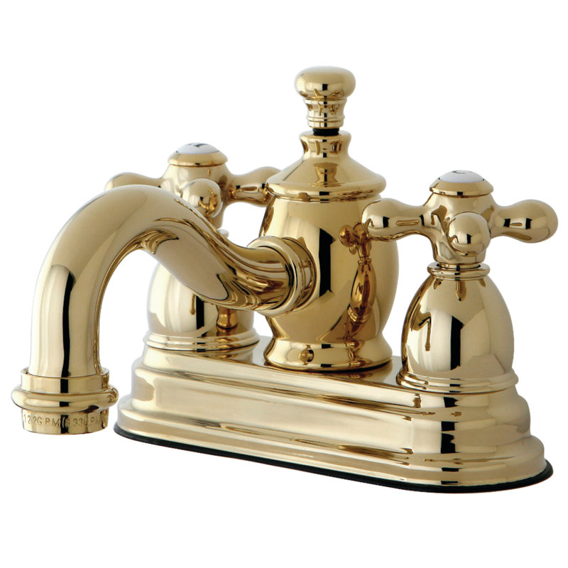 Kingston Brass English Country Two-Handle 3-Hole Deck Mount 4" Centerset Bathroom Faucet with Brass Pop-Up, Polished Brass