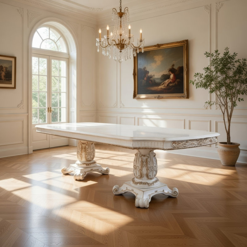 Table de salle à manger à double piédestal Foeller, L 48 po x L 136 po