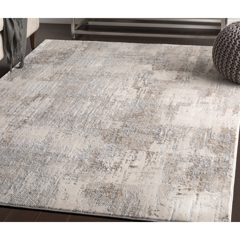 Tapis beige à motif abstrait Hobert, Rectangle 9 pi 3 po x 12 pi 3 po
