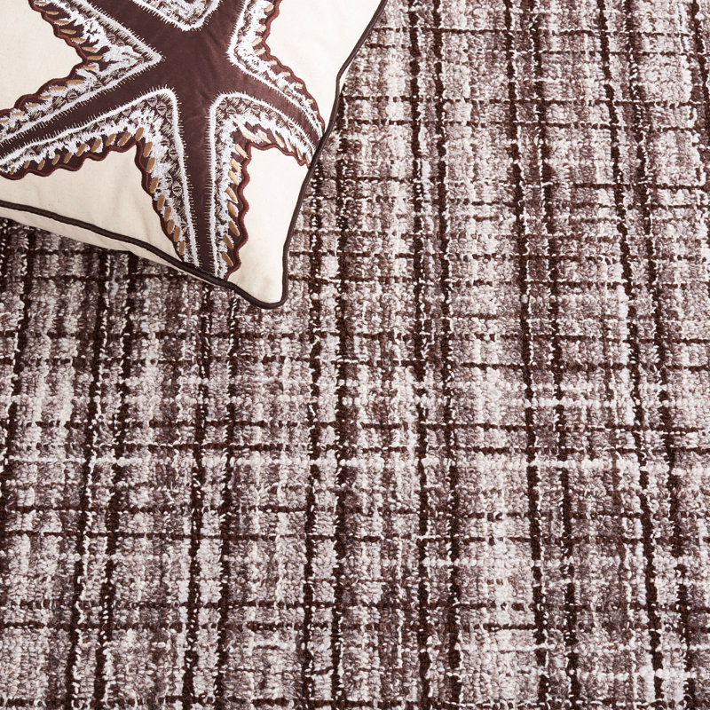 Nathasia Abstract Hand Tufted Wool/Cotton Plaid Rug in Brown/Gray, Rectangle 6' x 9'