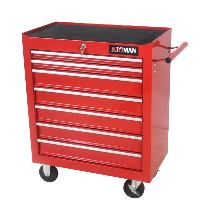 7 DRAWERS MULTIFUNCTIONAL TOOL CART WITH WHEELS, Red