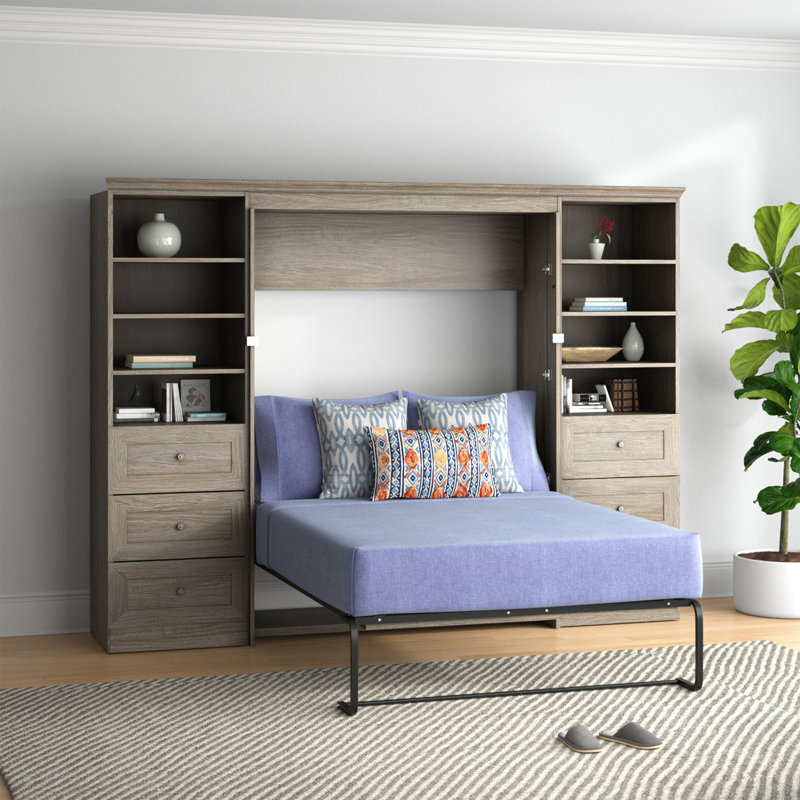 Lit escamotable avec rangement bas Alvaretta, Noyer gris