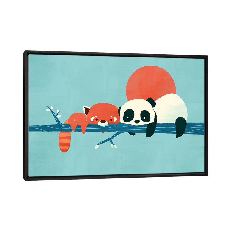 «Pandas», impression sur toile tendue, H 18 po x l 26 po x P 1,5 po, Toile avec cadre noir, Pas de tapis