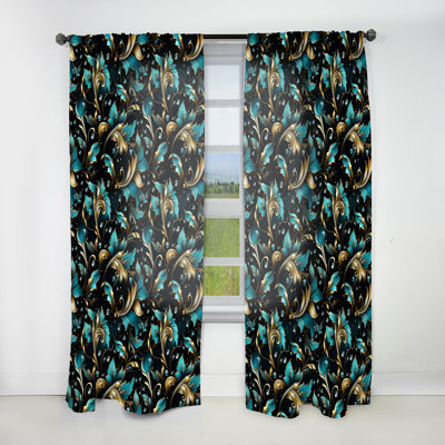 Motif damassé de luxe doré et vert III - Rideau Ikat - Rideau damassé obscurcissant - 1 panneaux