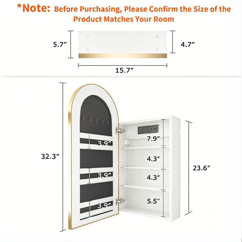 Mevser Metal Arch Mirror, Gold, 32.3" x 15.7"