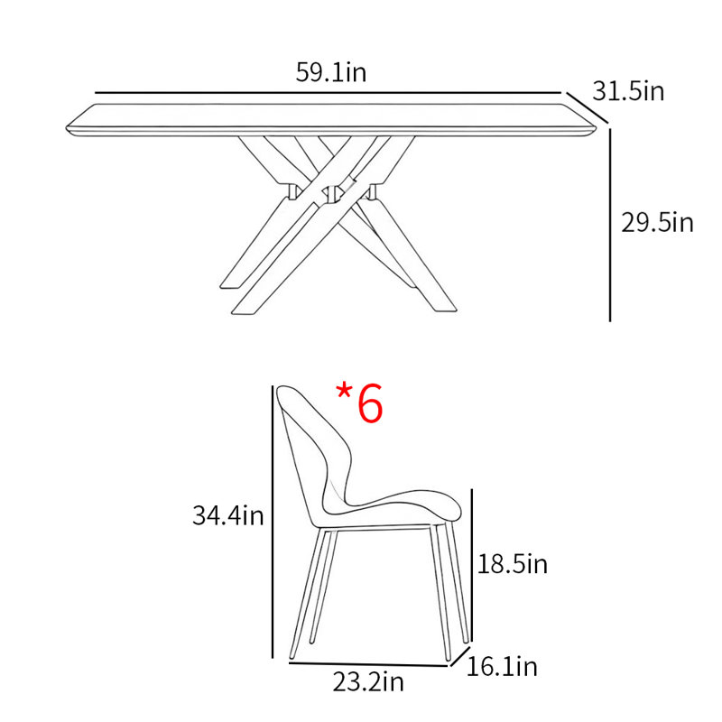 Modern fashion high-end home dining table sets, 29.5"H x 59.1"L x 31.5"W