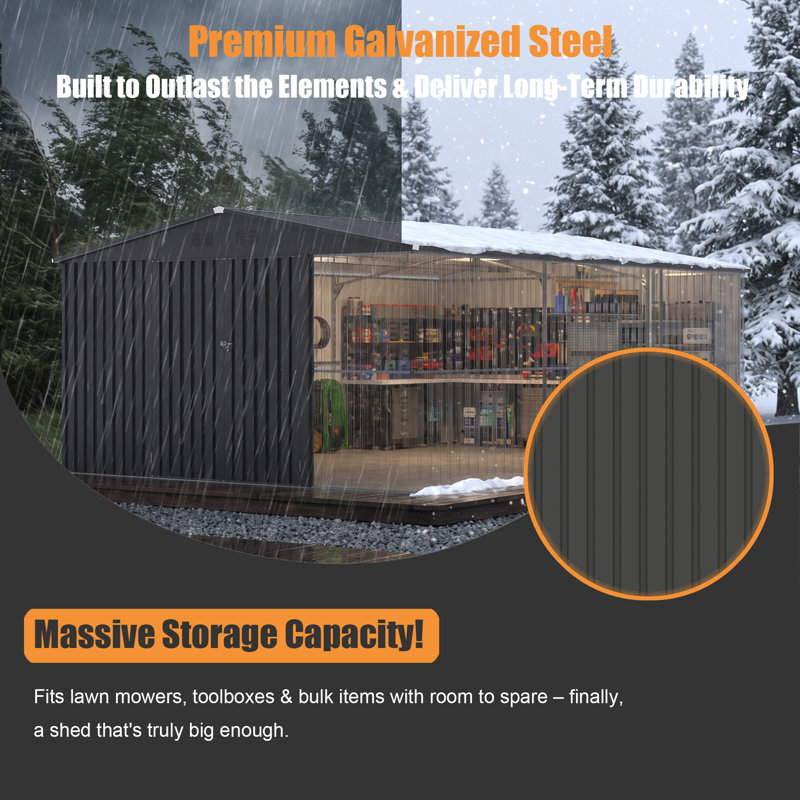 12 ft. W x 18 ft. D Outdoor Metal Storage Shed with Double Doors