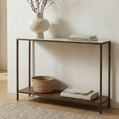 Console contemporaine avec plateau en marbre massif et structure en fer