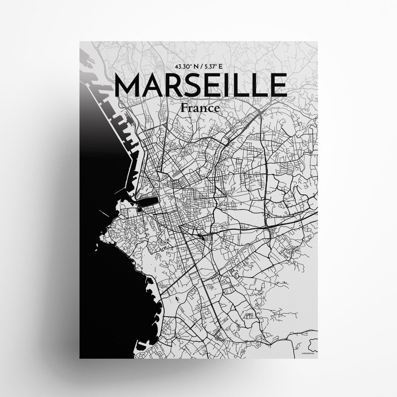 Marseille City Map in Ink 1 Piece Wall Art, 24cm H x 18cm W x 0.05cm D