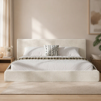 Contour de lit AirFrame King sans cadre, coussin éponge rembourré en nuage, facile à assembler, blanc cassé.