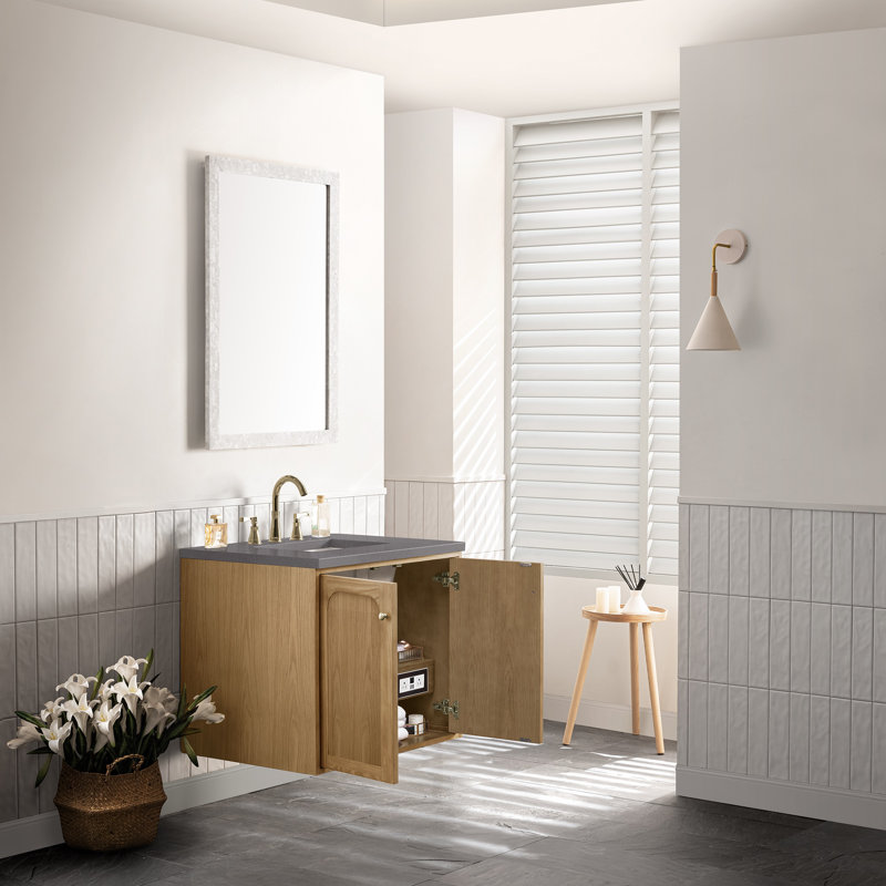Laurent 30'' W Single Vanity, White Zeus, 8" Widespread, Light Natural Oak