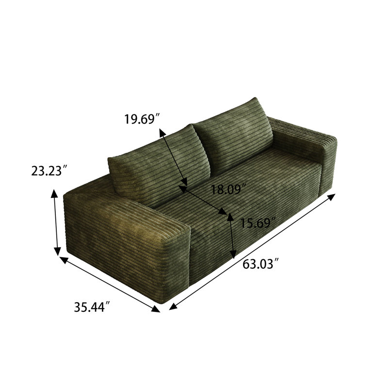 Canapé à 2 places avec rembourrage moelleux moderne, H 23,23 po x l 63,03 po x P 35,44 po, Tissu vert