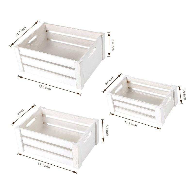 Ensemble de 3 caisses en bois massif, Bois naturel