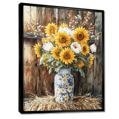 Dreeda tournesol et bouquet de pivoines à la grange III - tournesols, art encadré