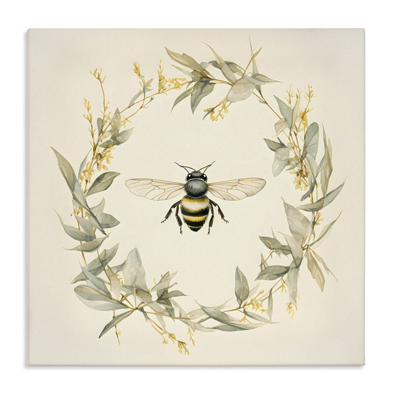 «Soft Bee Wreath», art mural sur toile par Petal Prints Design, H 24 po x l 24 po