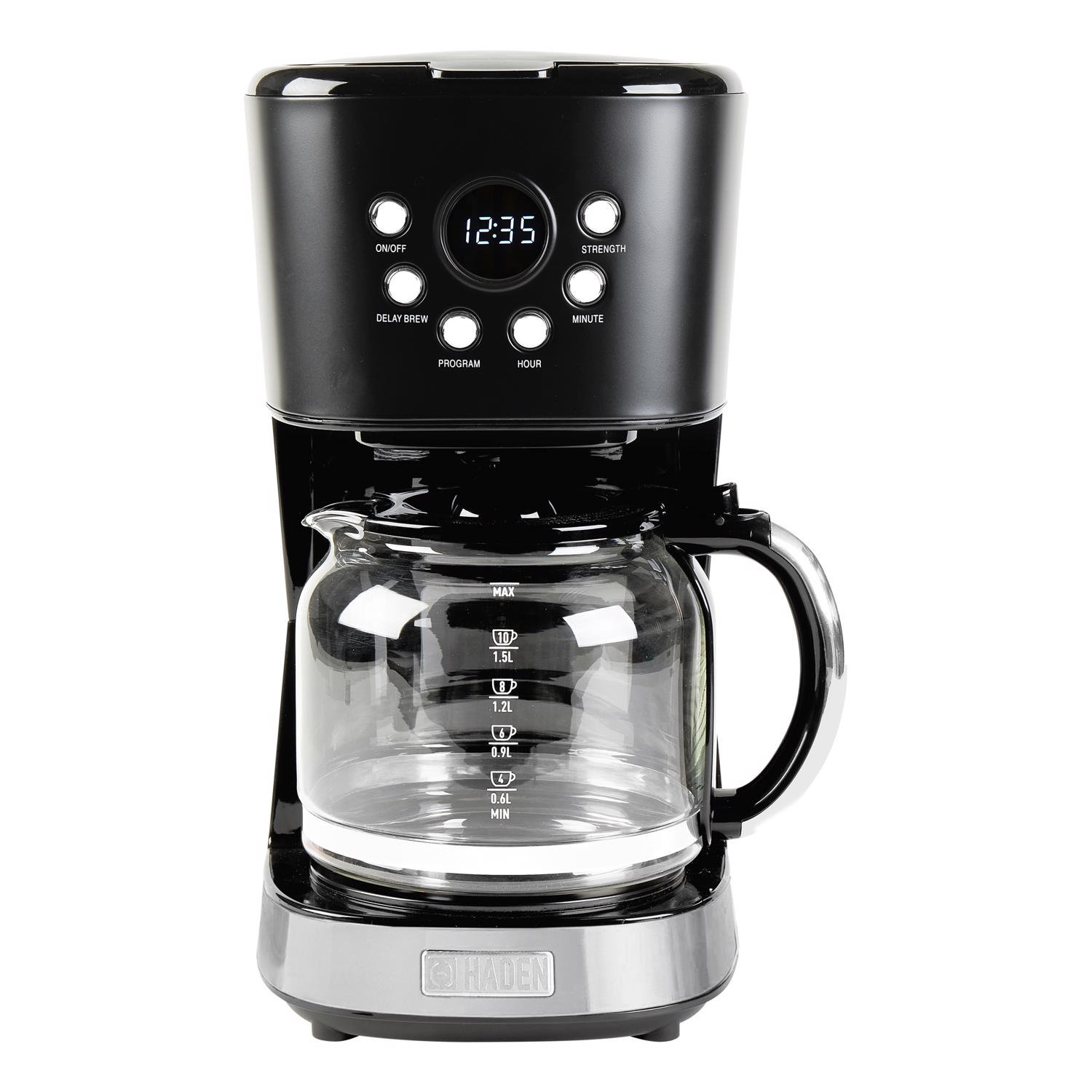 Haden 12-Cup Programmable Drip Coffee Maker, Black/Chrome