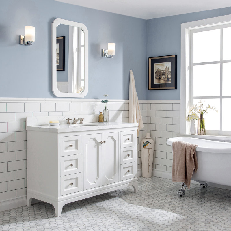 Queen 48" Single Bathroom Vanity Set with Mirror, White, Standard