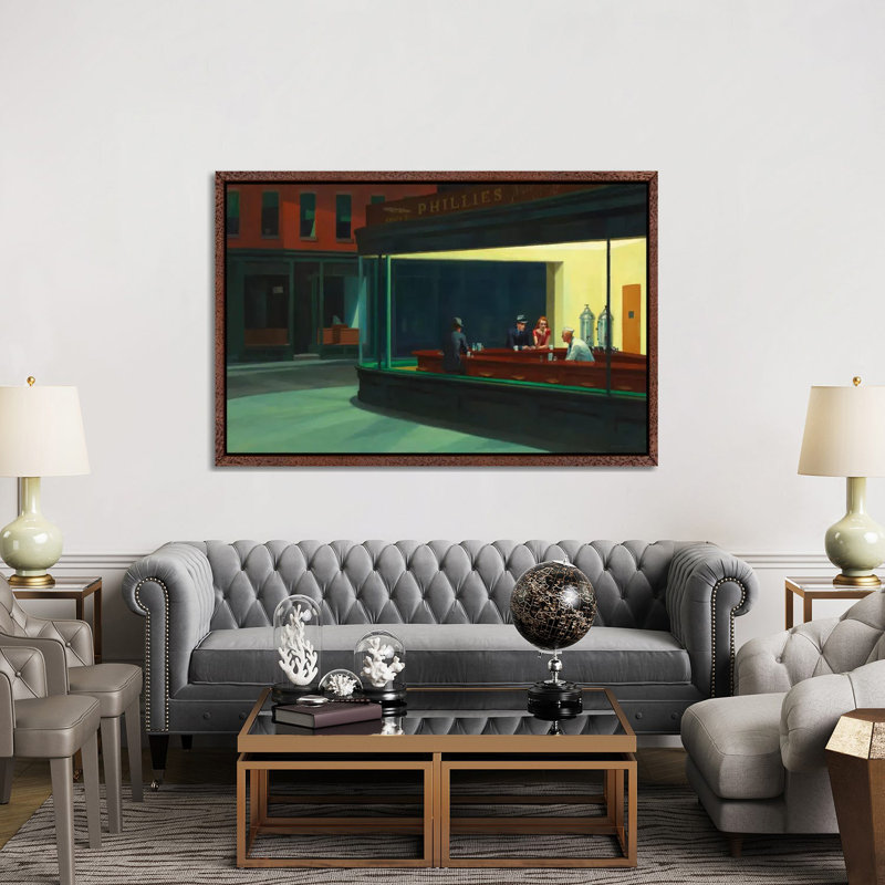Nighthawks, 1942 by Edward Hopper - Painting on Canvas, Brown Framed, 152.5 cm H x 101.5 cm W